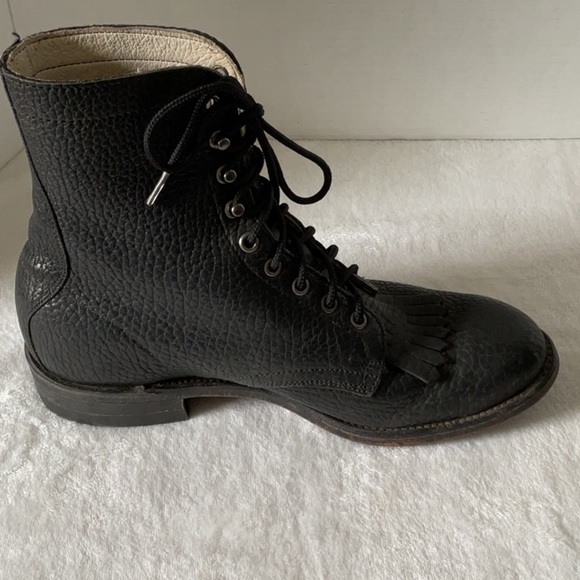 Brahma Black Lace-Up Boots with Textured Leather vintage - Picture 4 of 10